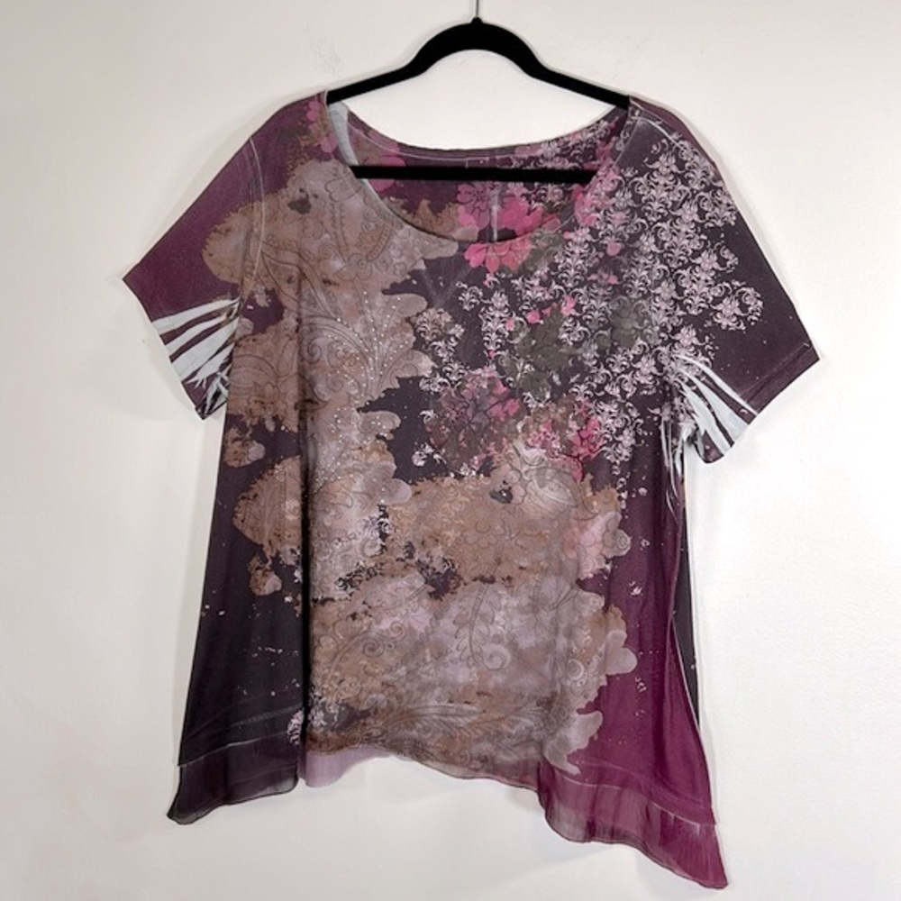 Fashion Bug Vintage Y2K Embellished Flowy Handkerchief Hem Women’s Size 2X Top